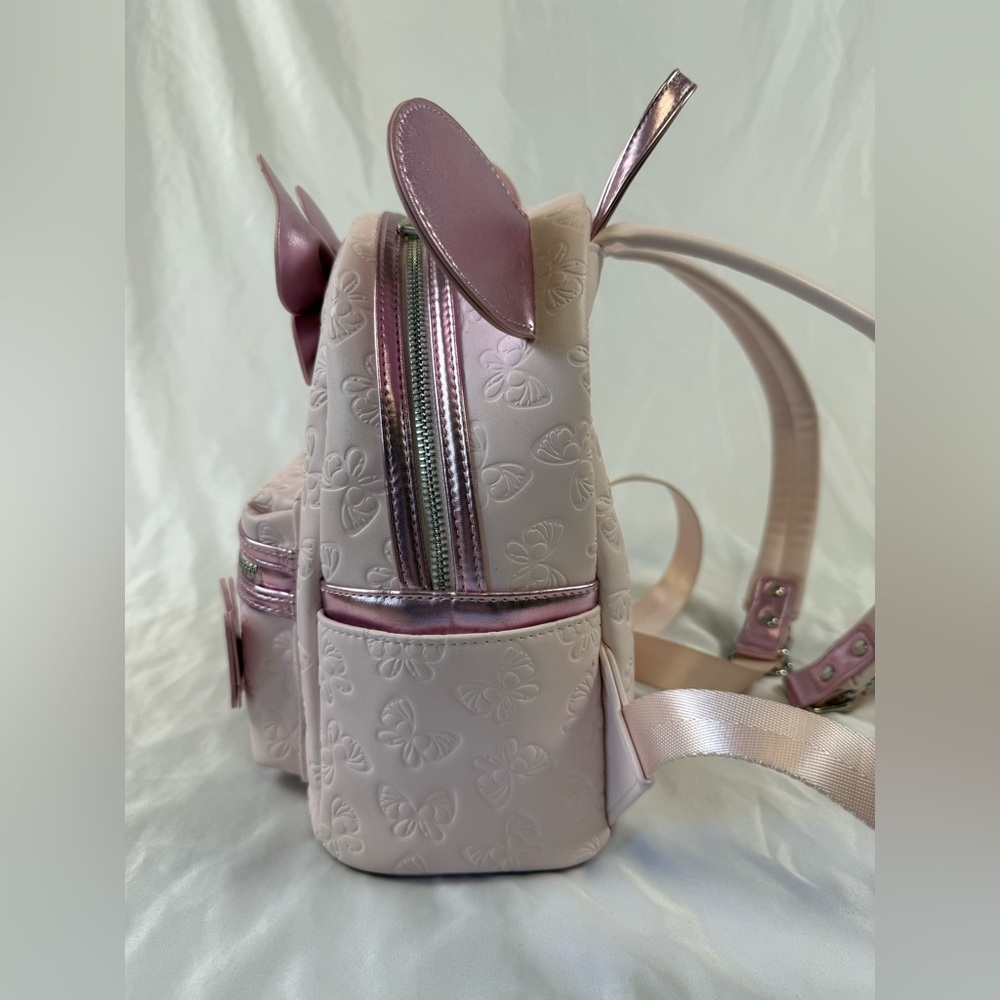 Disney Loungefly Minnie Mouse Butterfly Pink Mini Backpack Rose Gold Ears - Picture 5 of 14